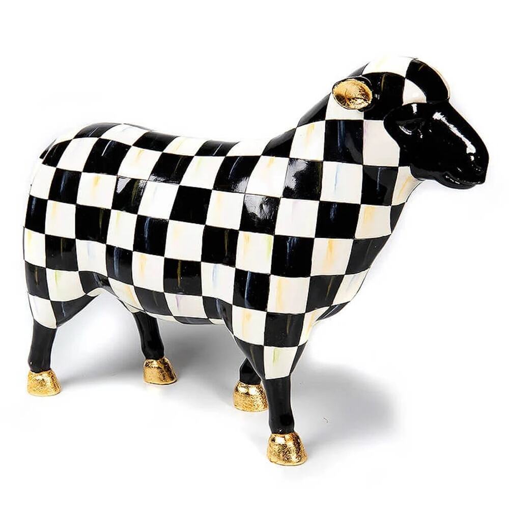 Mackenzie Childs Courtly Check Sheep Black White Checkered Collectible Decor NEW